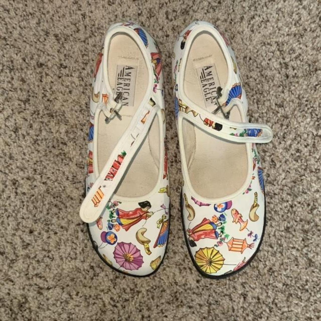American eagle white Mary Janes with Asian icons,... - Depop