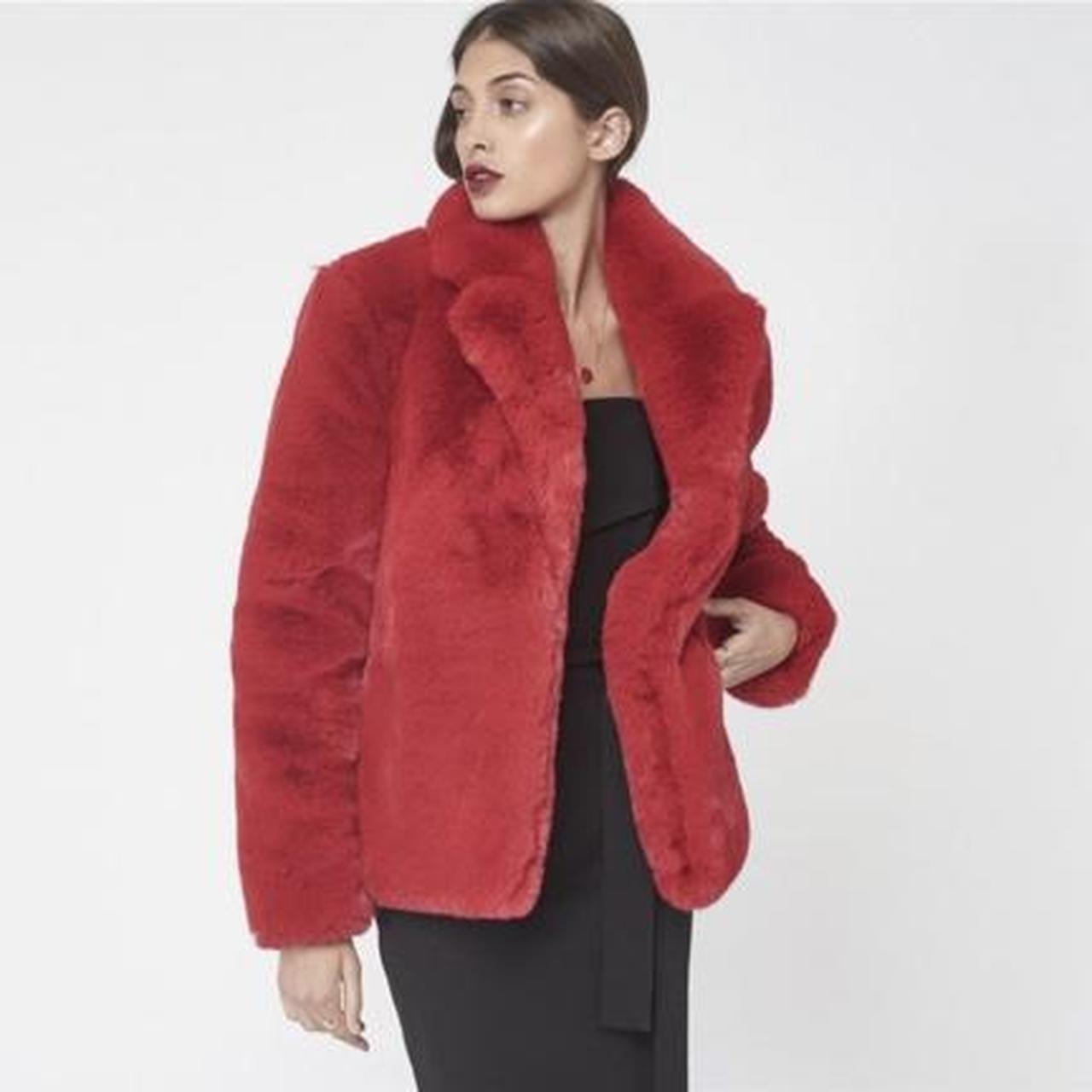 Womens red faux fur on sale jacket