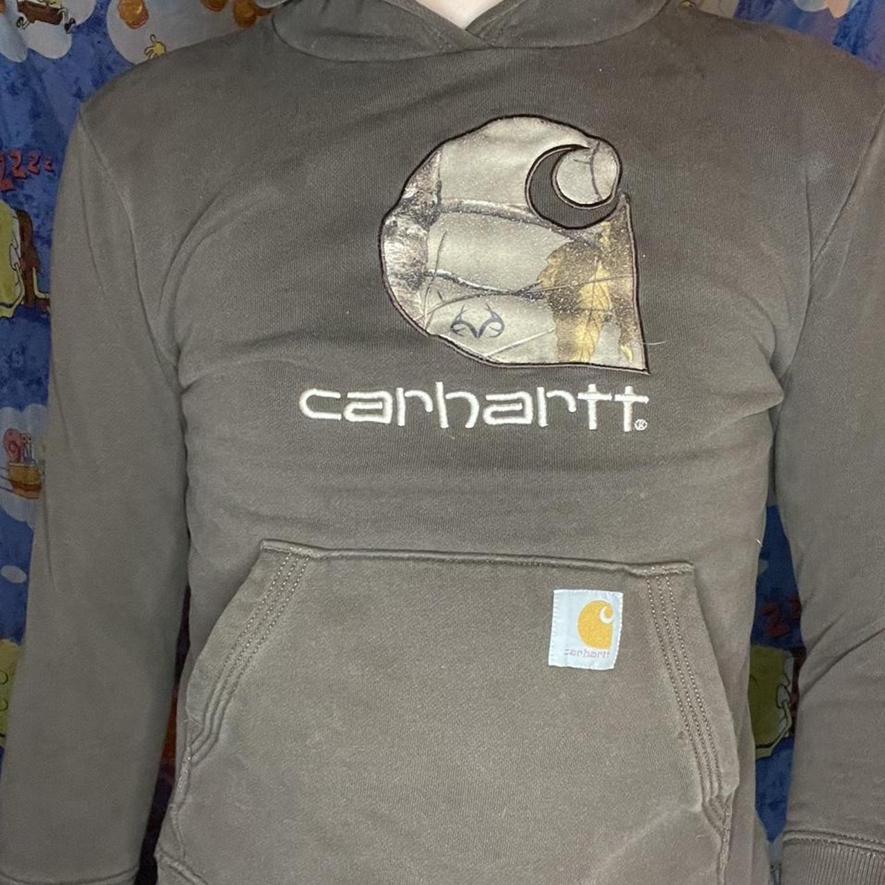 kids carhartt hoodie marked a kids medium or boys... - Depop