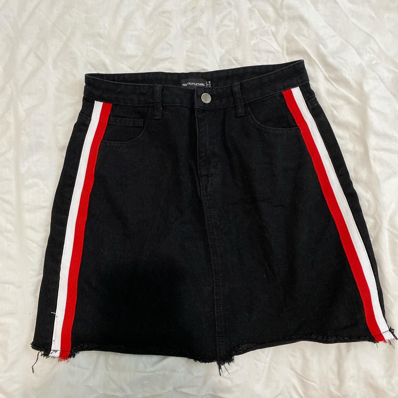 PLT black denim skirt with stripes Depop