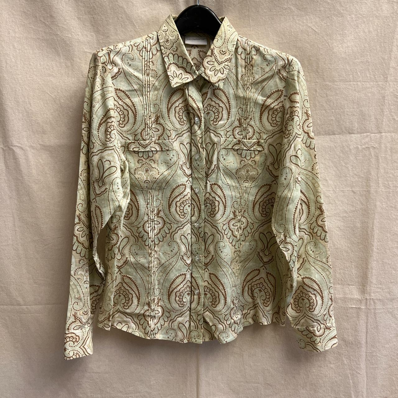 Liz Claiborne 100% Linen Print Button Shirt, Size 14 - Depop