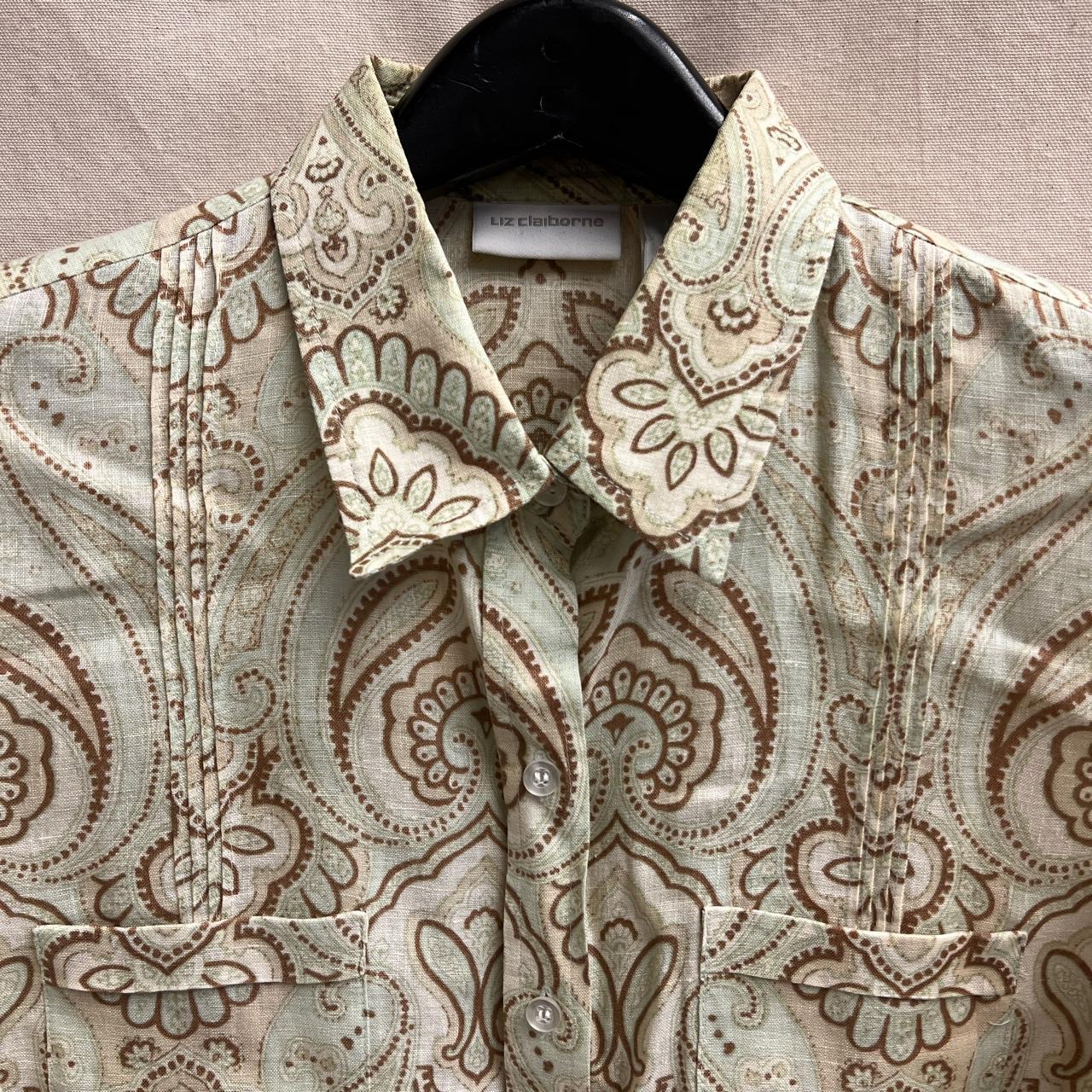 Liz Claiborne 100% Linen Print Button Shirt, Size 14 - Depop