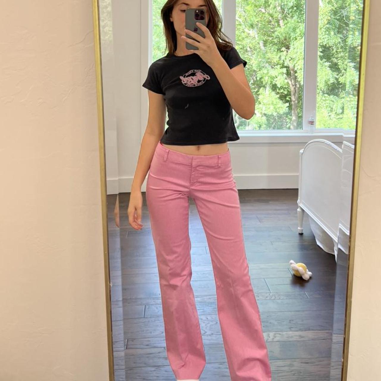 Vintage Y2K straight legged pants Pink straight leg... - Depop