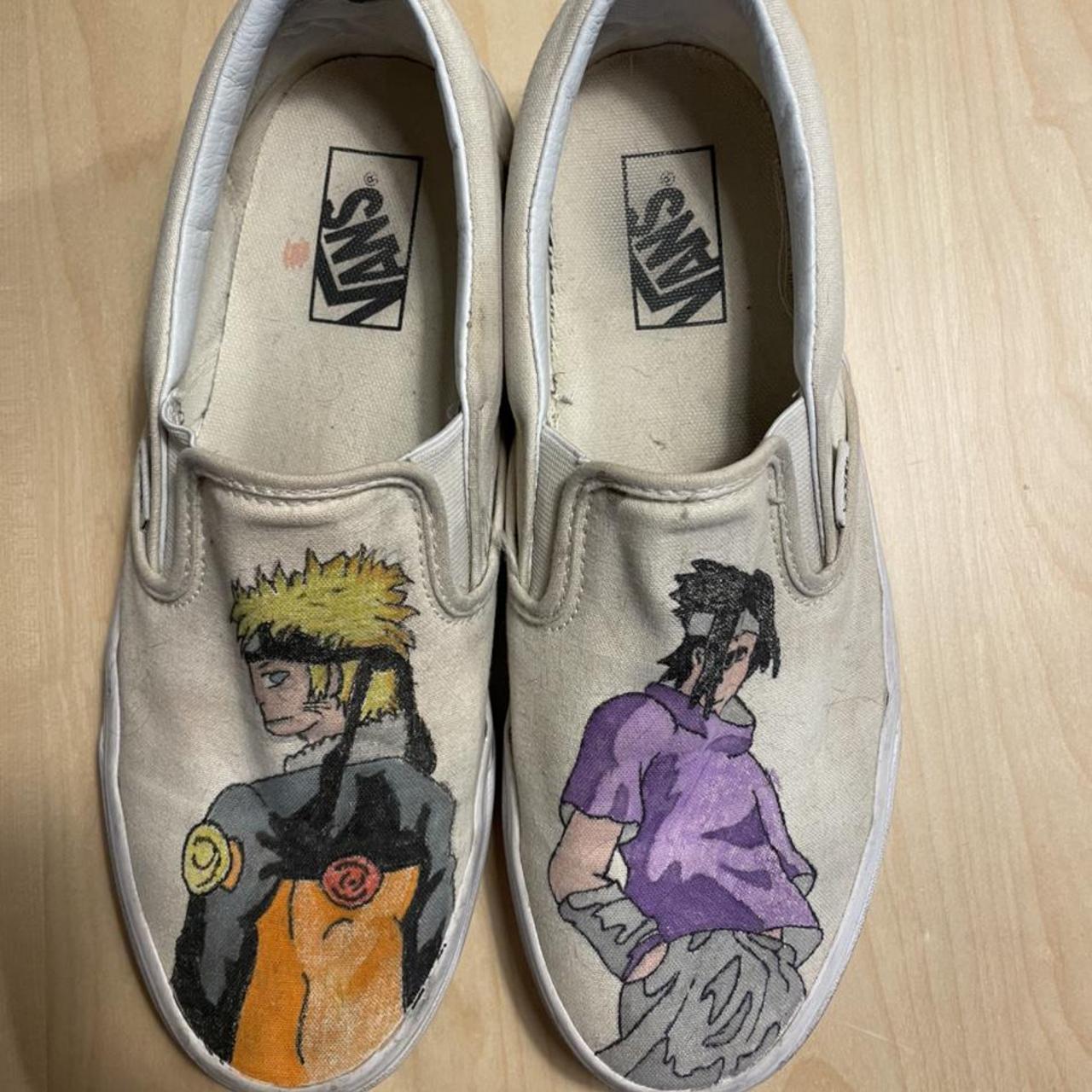 Custom slip on Vans Naruto/Sasuke on front... - Depop