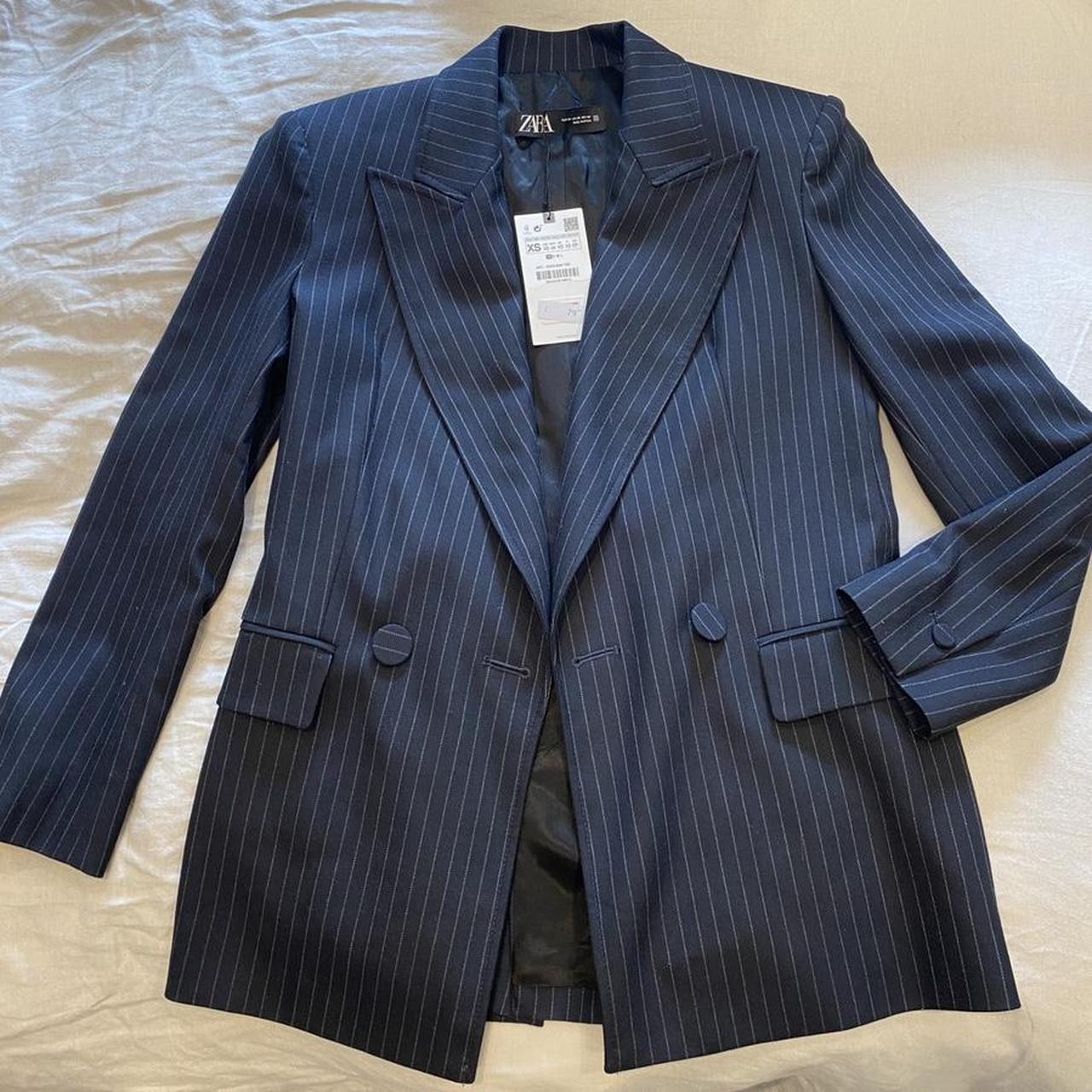 BNWT zara oversized navy pinstripe blazer with... - Depop