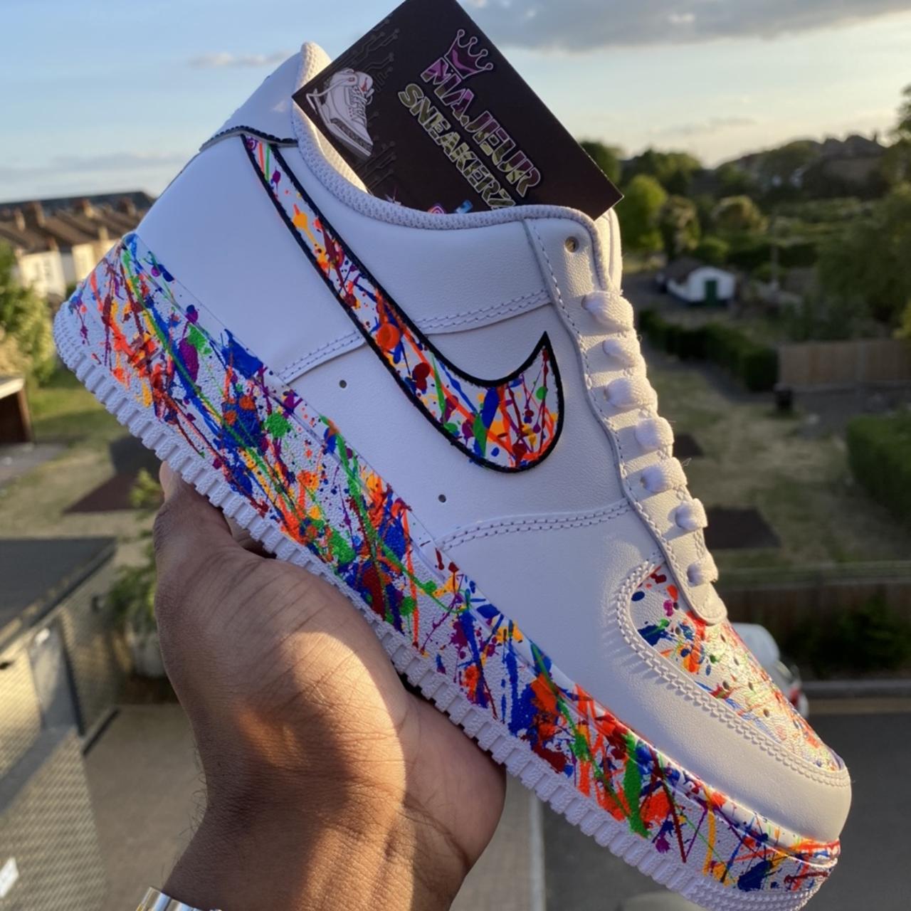 Custom Summer fluorescent paint splash Air Force 1... - Depop