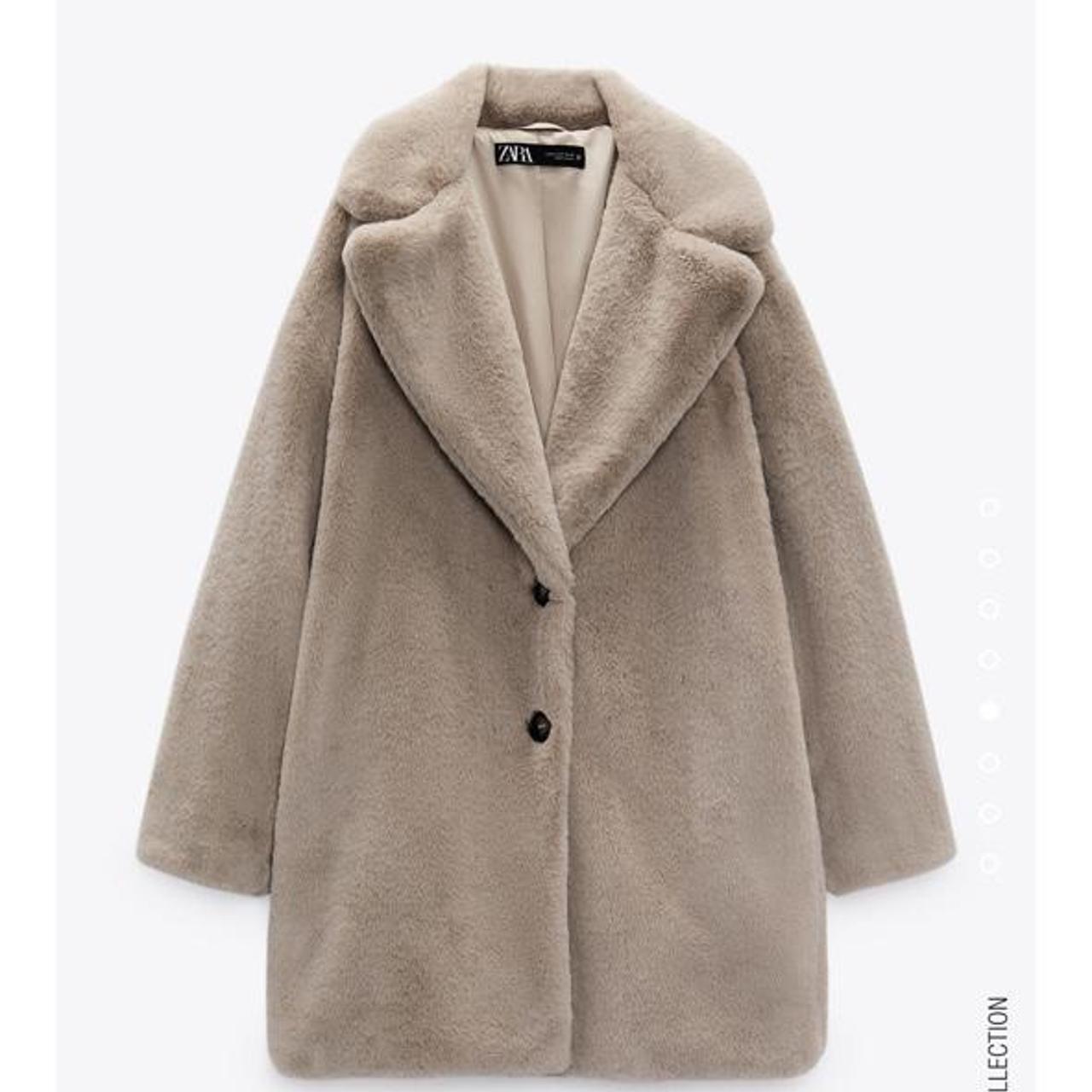 zara double breasted faux fur coat