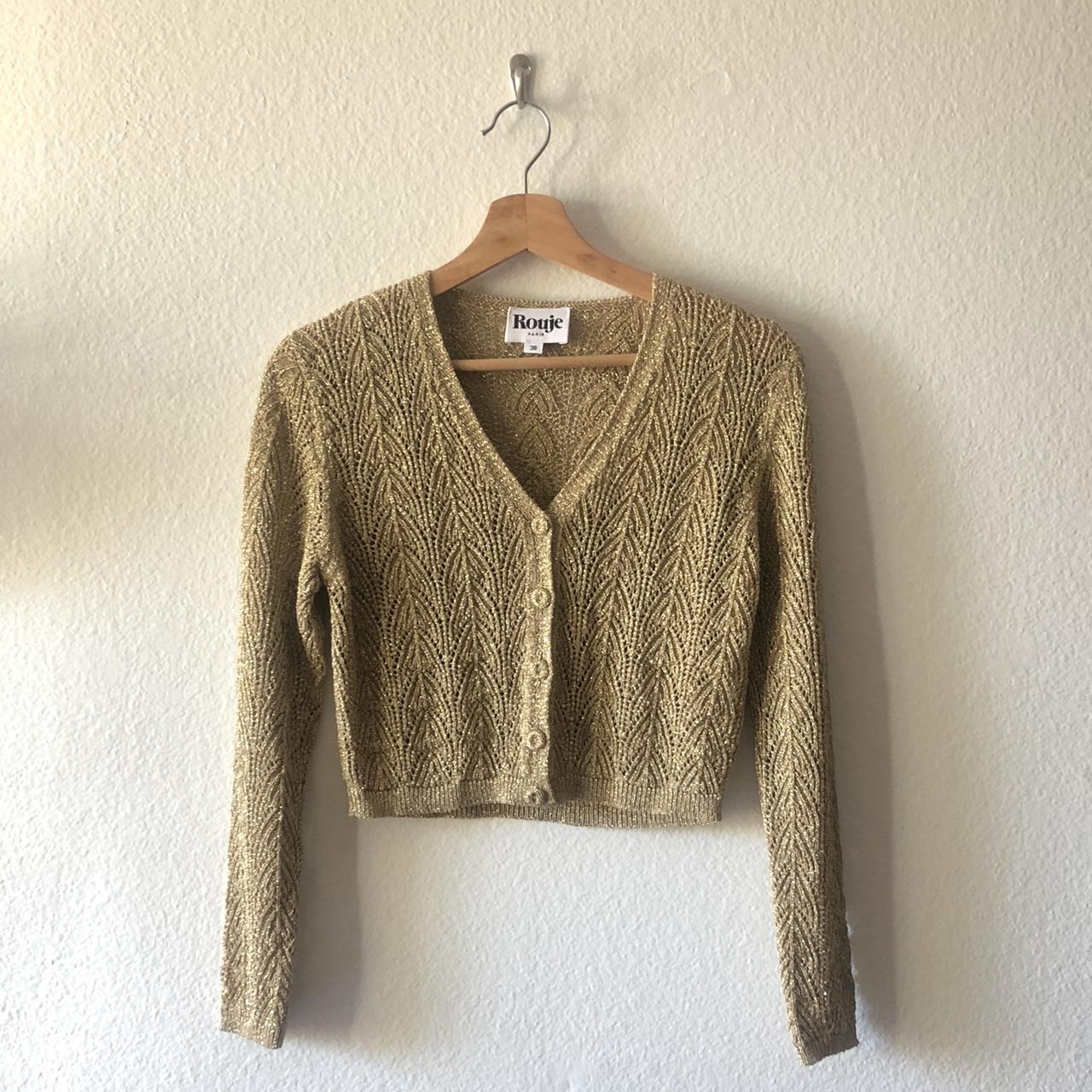 Sparkly gold knitted cardigan by Rouje. This is a... - Depop