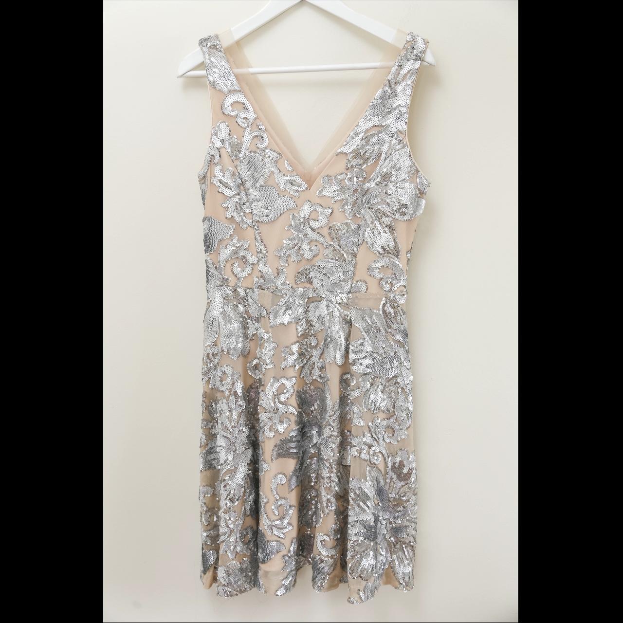 Belle Badgley Mischka blush dress with silver sequin... - Depop