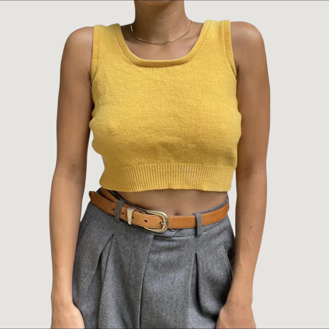 Vintage Yellow Knit Crop Top Made in USA Fun vtg... Depop