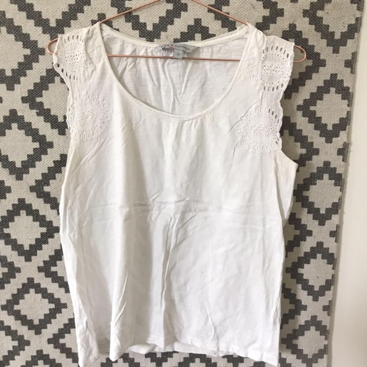 Crew Clothing white summer broderie anglaise T-shirt... - Depop