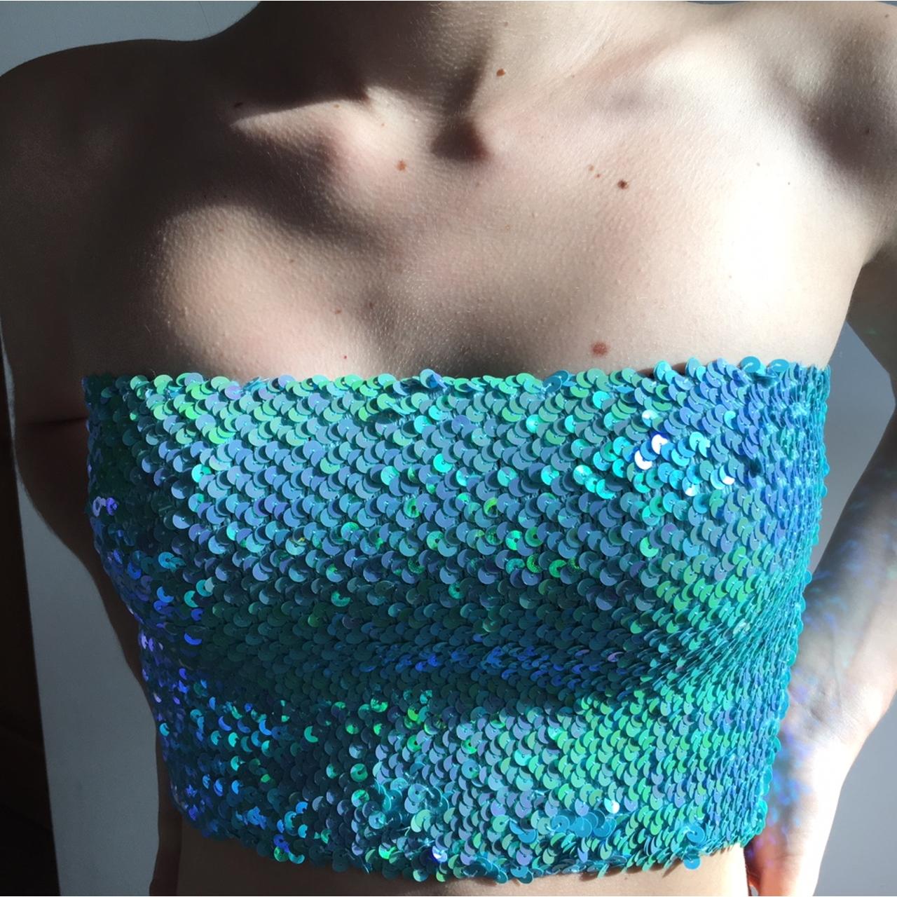 topshop vibrant blue/green sequin bandeau Depop