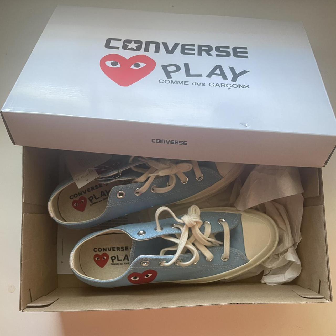 comme des garçon baby blue converse brand new in box... - Depop