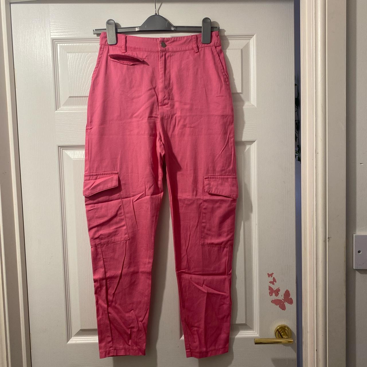 Pink Straight Leg Cargo Trousers Good Condition only... - Depop