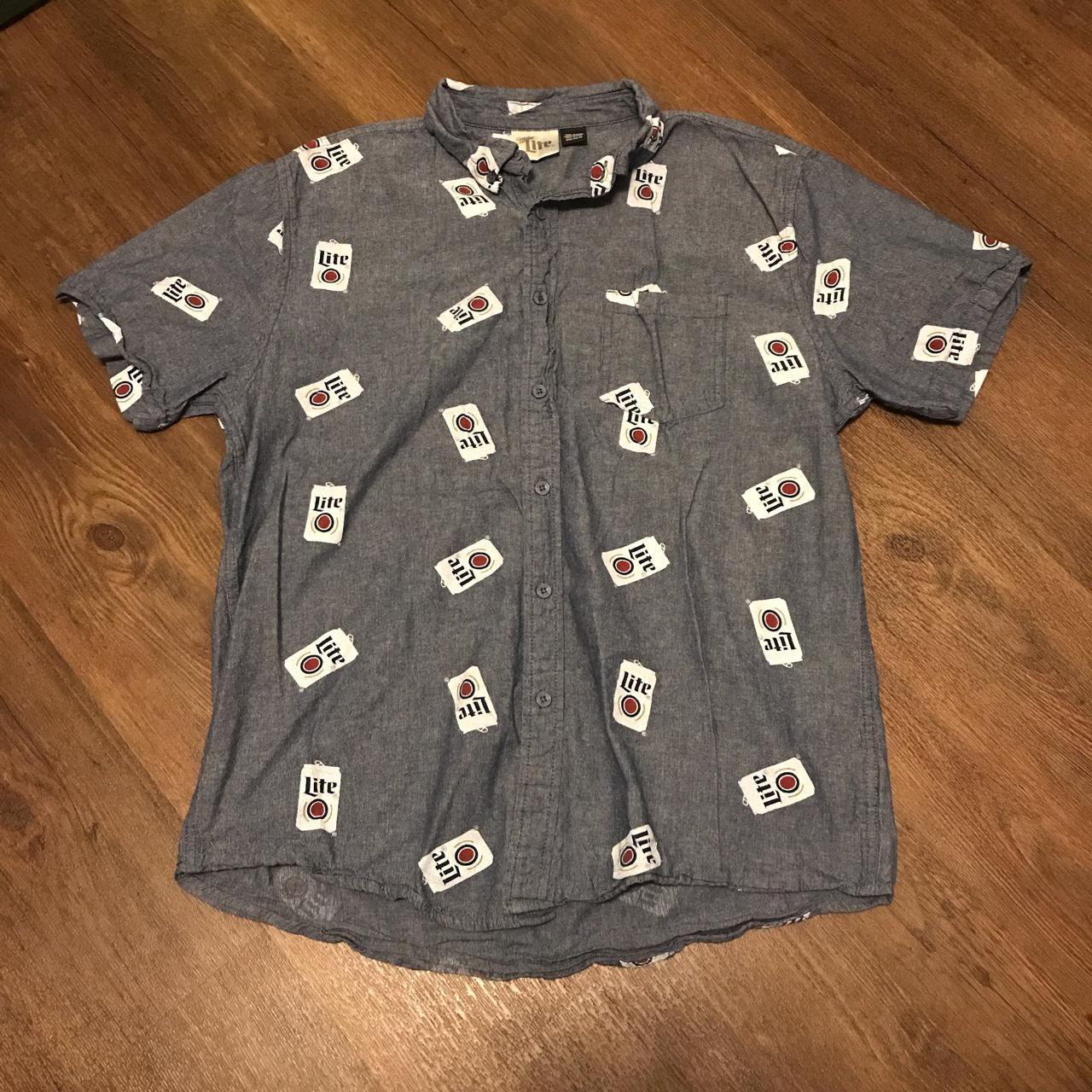 Medium Miller Lite Button Up Tshirt 5.75 shipping... Depop