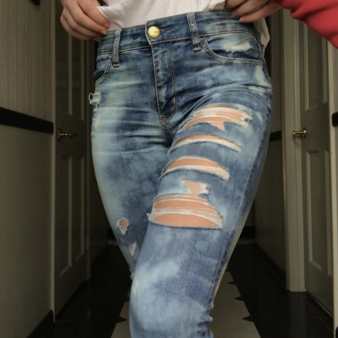 american eagle ripped skinny jeans w/ DIY bleach - Depop
