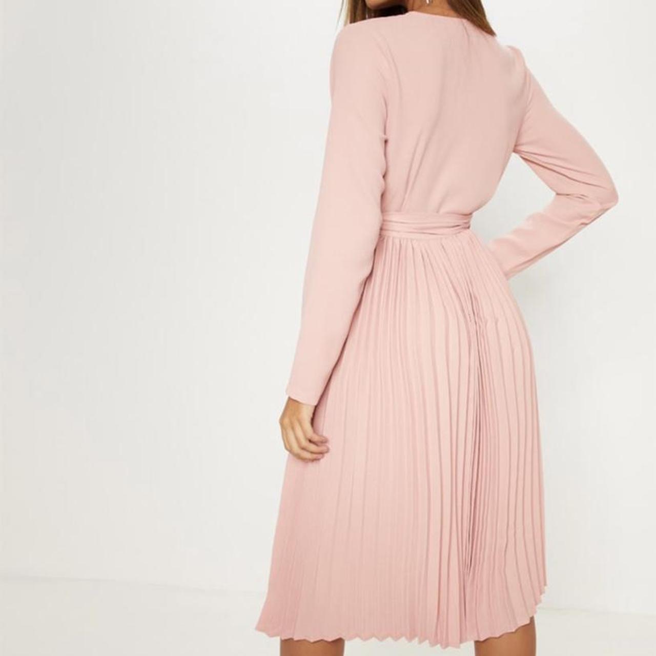rose long sleeve pleated midi dress