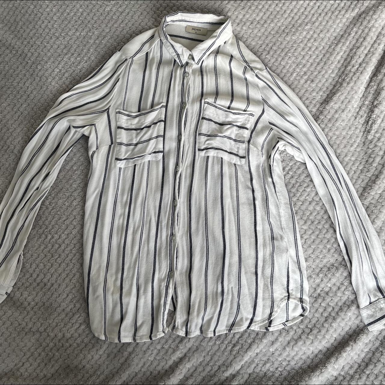 Matalan Women's White and Blue Shirt Depop