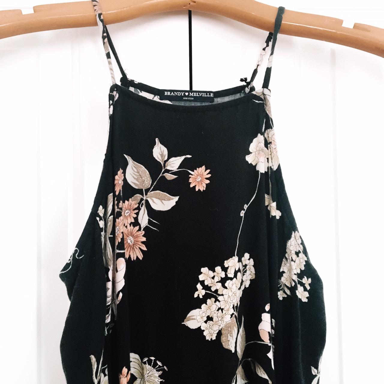 BRANDY MELVILLE HALTER DRESS — ⋒ black floral brandy... - Depop