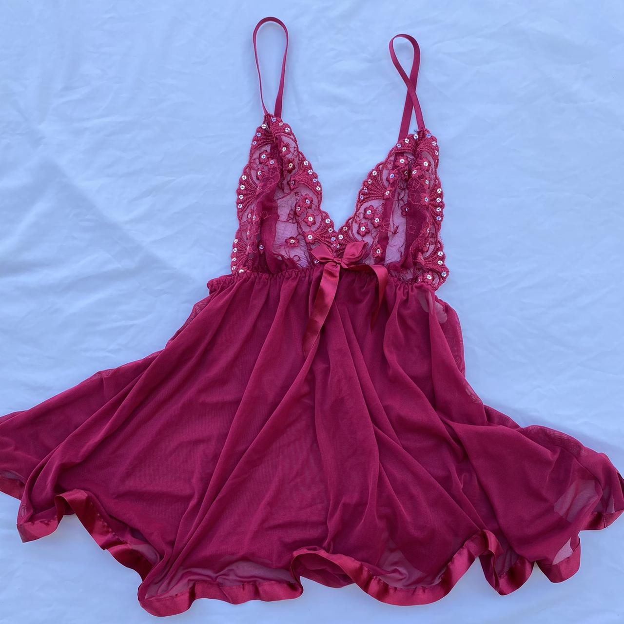 Burgundy babydoll dress in excellent condition size... - Depop