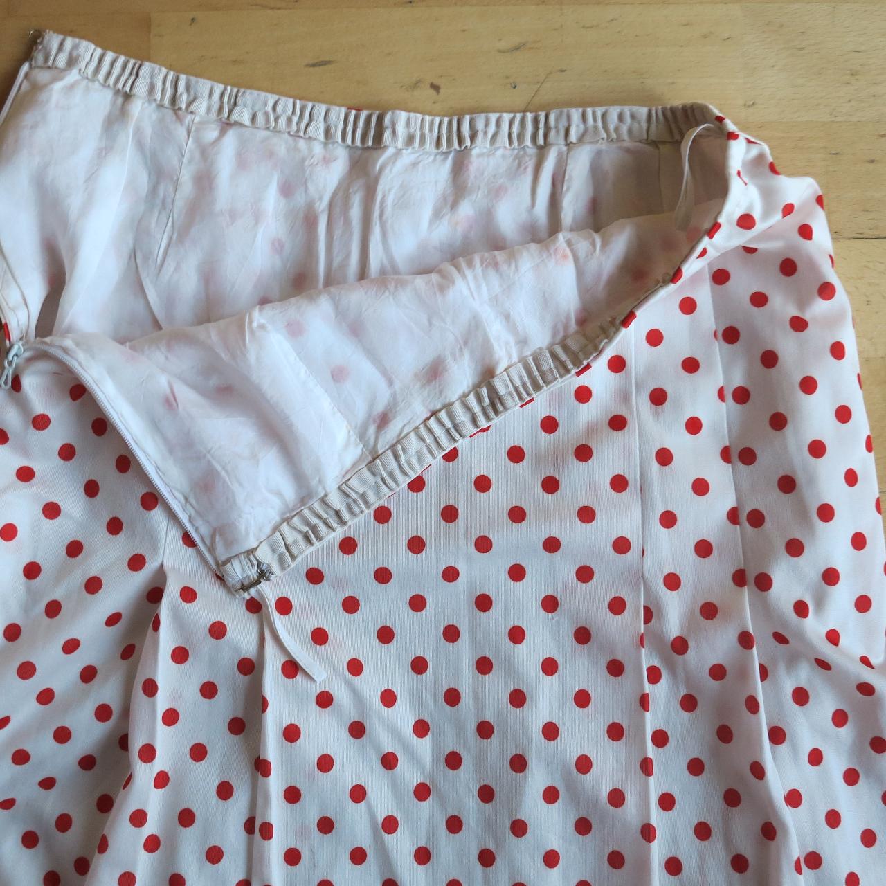red and white polka dot vintage maxi skirt size... - Depop