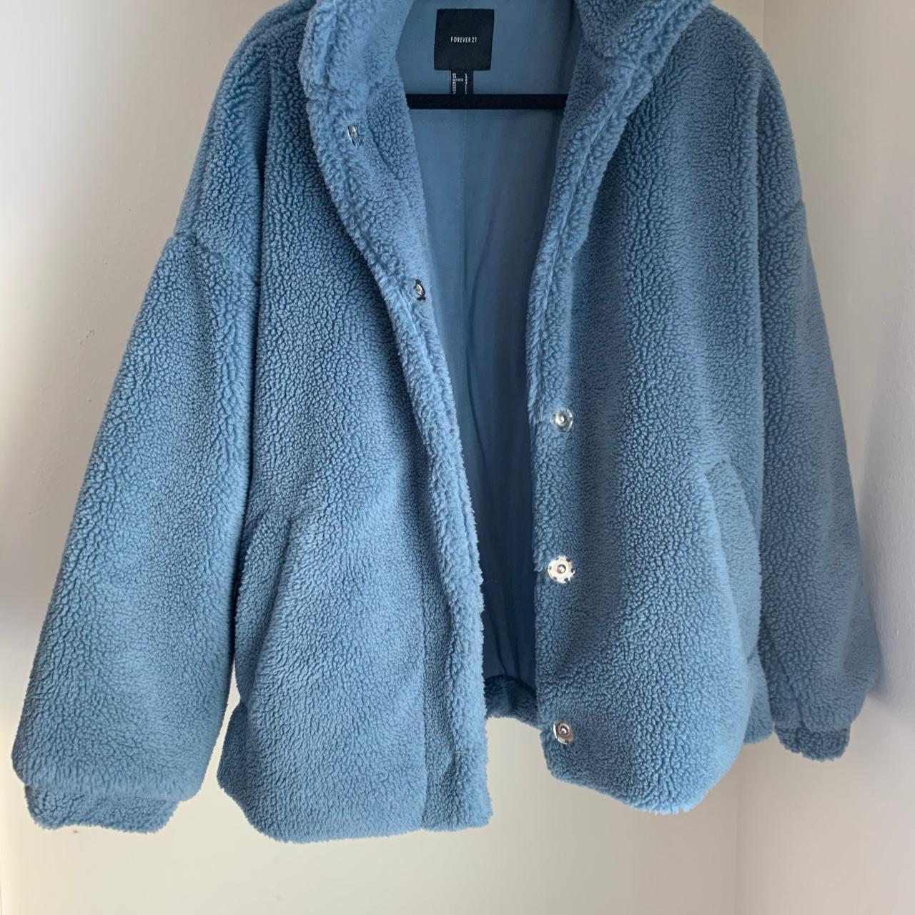 Blue faux fur teddy bear jacket Six snap buttons... - Depop