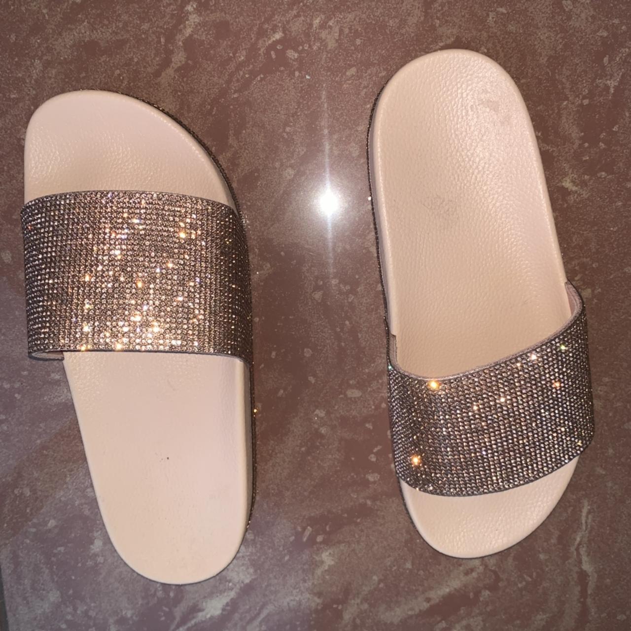 Rose gold glitter discount sliders