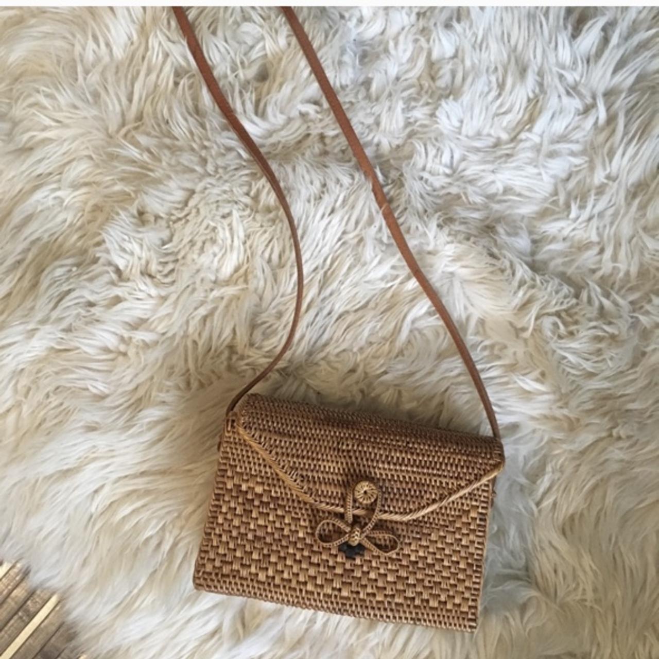 Rattan Woven Basket Bag. Crossbody leather strap.... - Depop