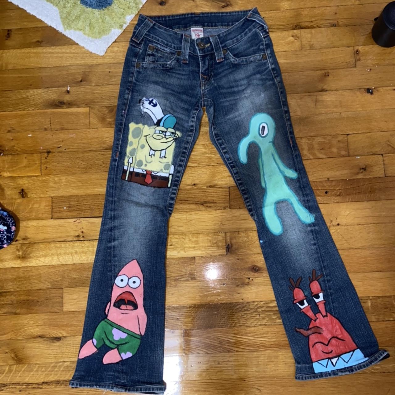 Custom Spongebob Jeans On True Religion Jeans Size: - Depop