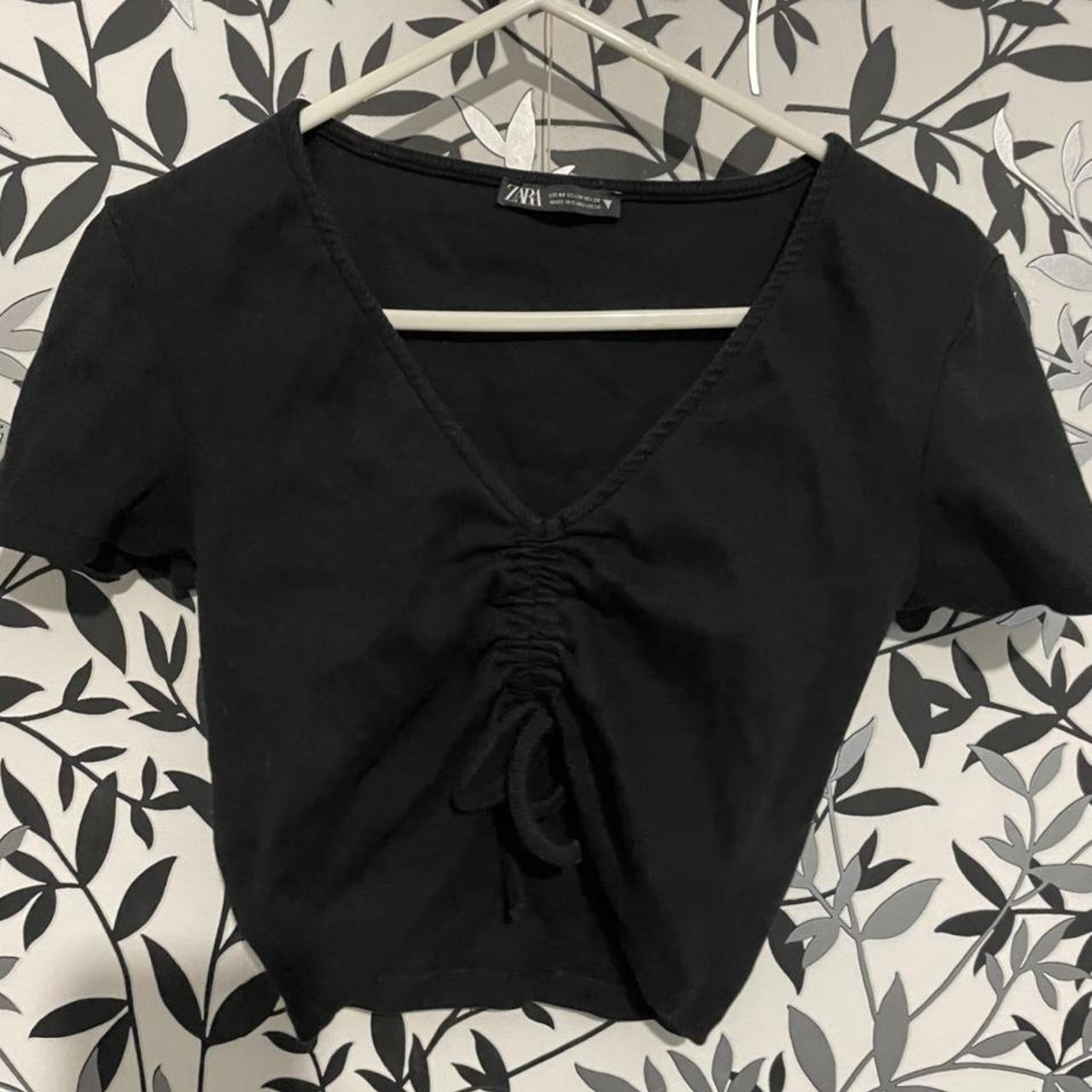 Black Zara Cropped TShirt with Gathering 3253/316... Depop