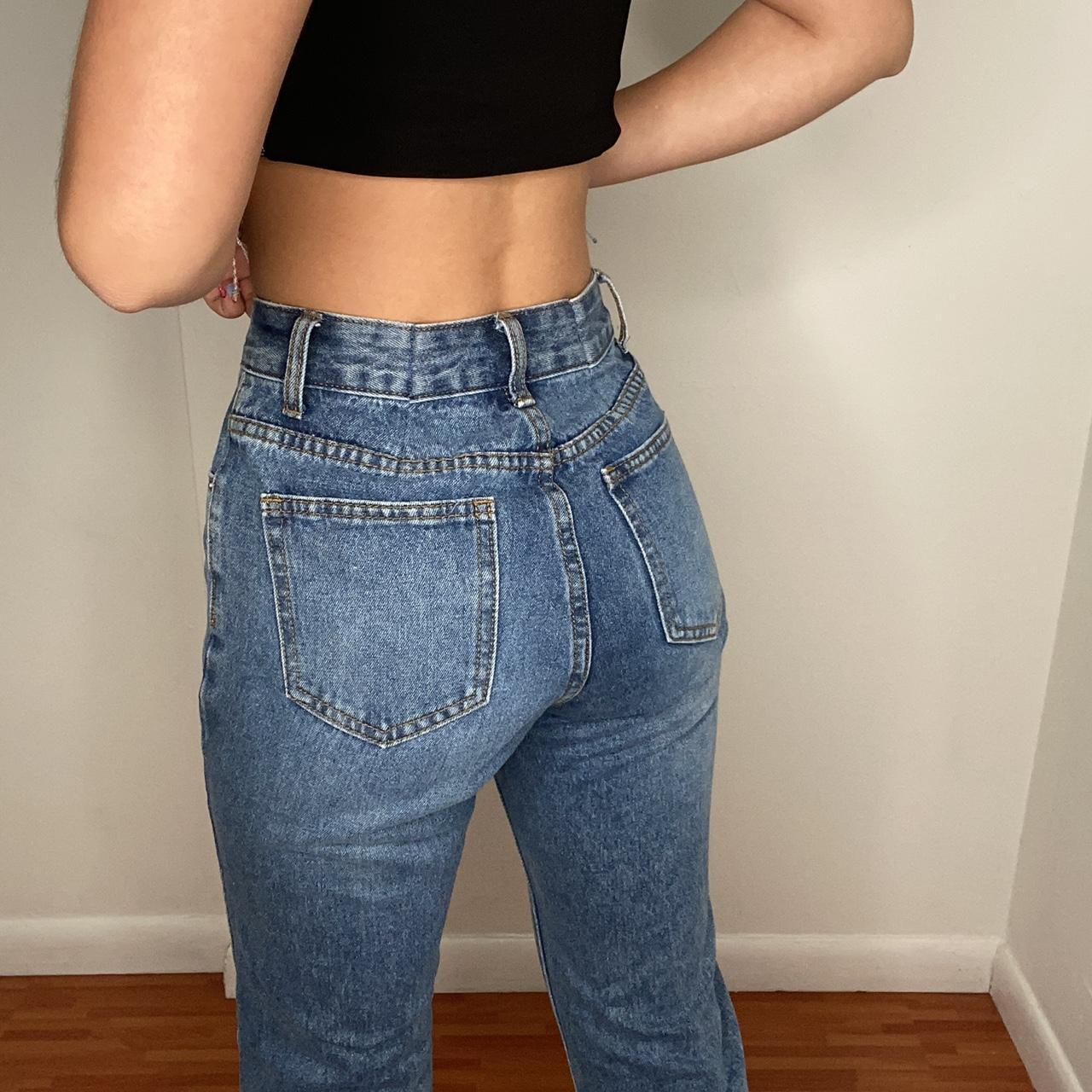 Dark wash mom jeans Straight leg jeans high waisted... - Depop