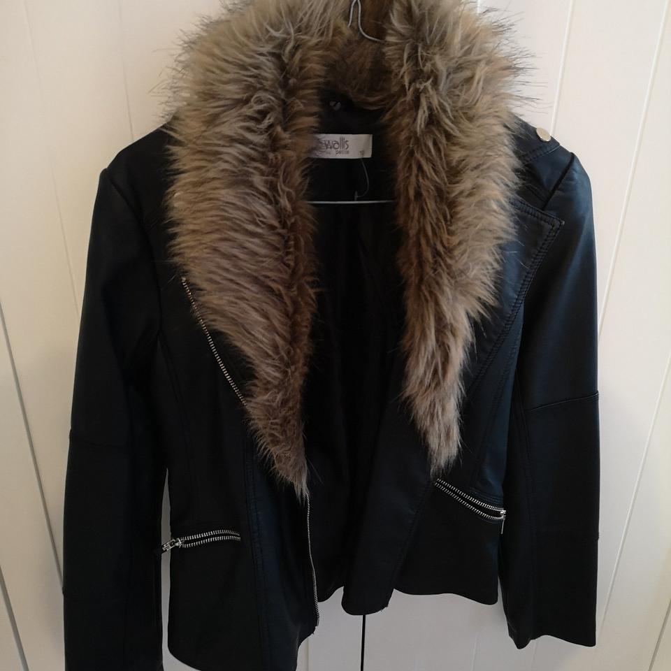 Wallis leather jacket 2025 with fur collar