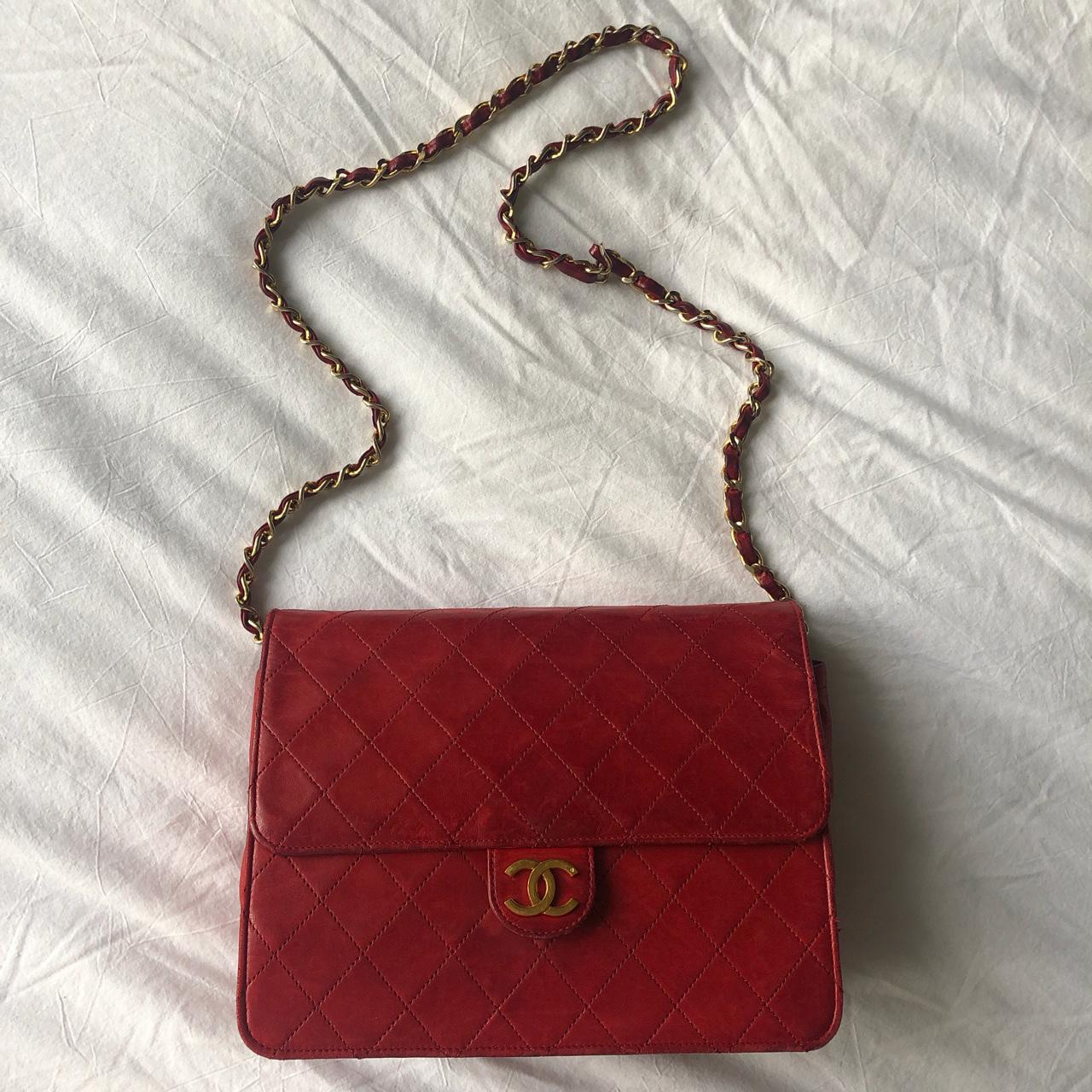 vintage chanel 1960s red calfskin crossbody bag , DM