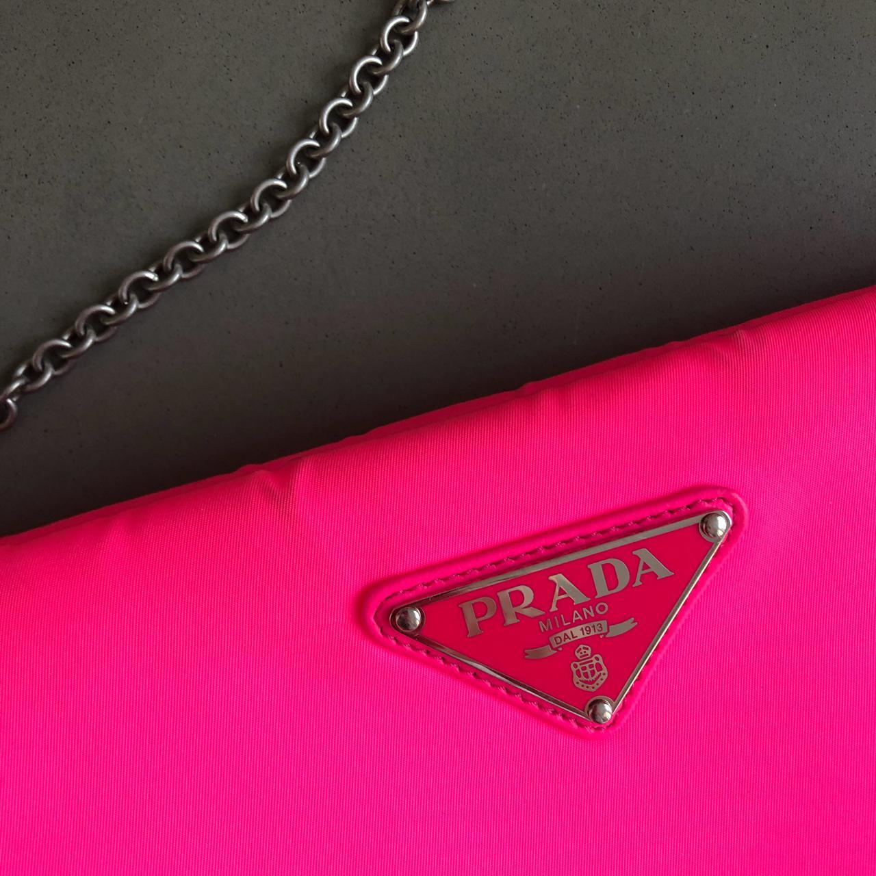 Prada neon-pink large nylon clutch large For Sale at 1stDibs