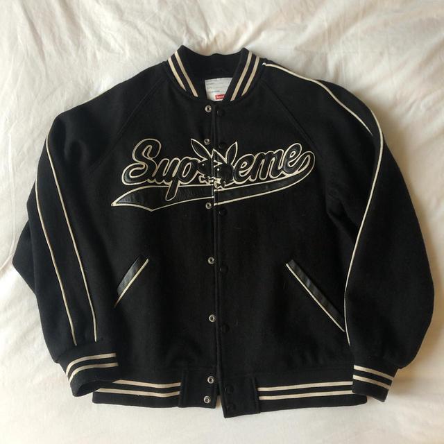 supreme playboy varsity jacket FW17 in black Size m - Depop