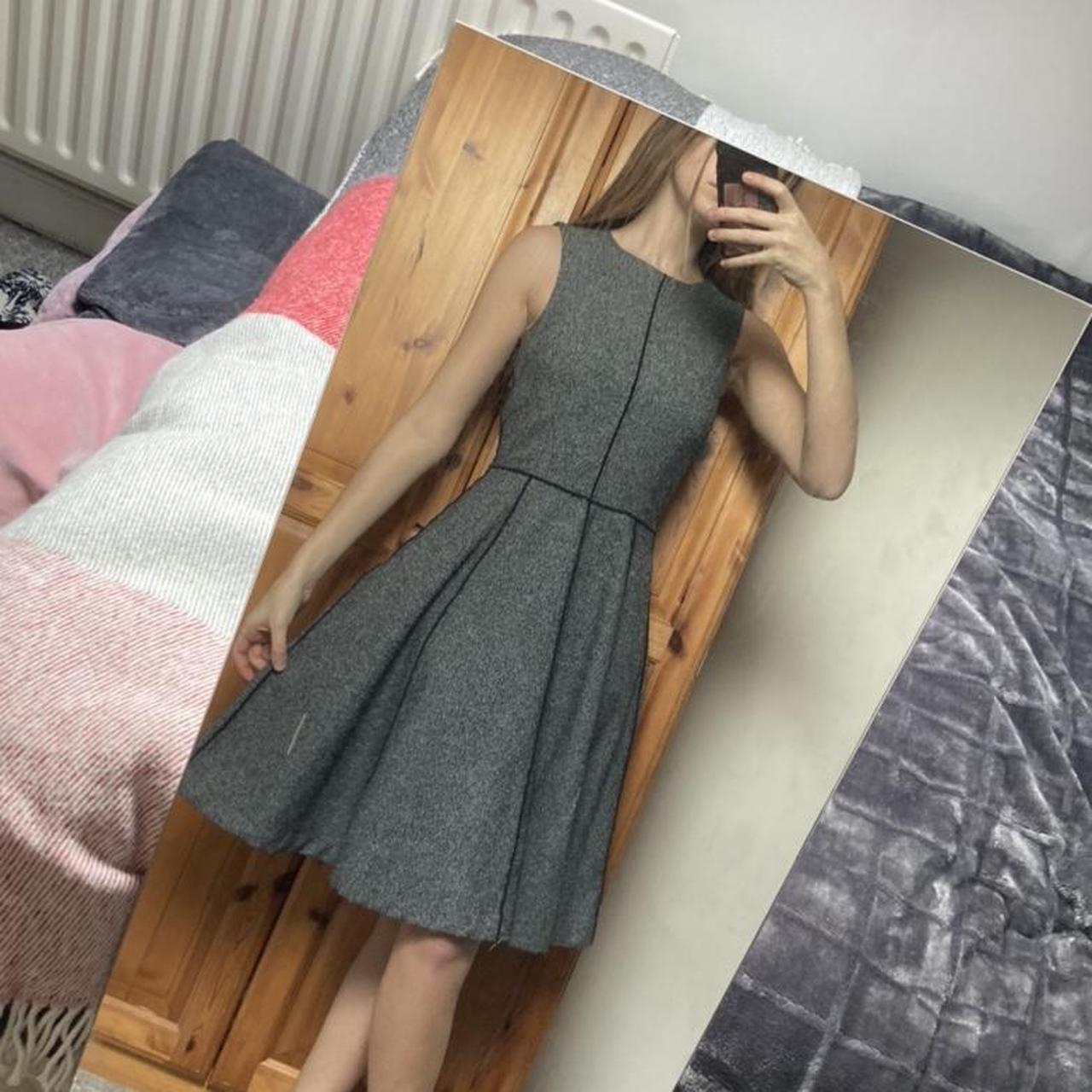 Grey work // placement knee length dress with piping... Depop