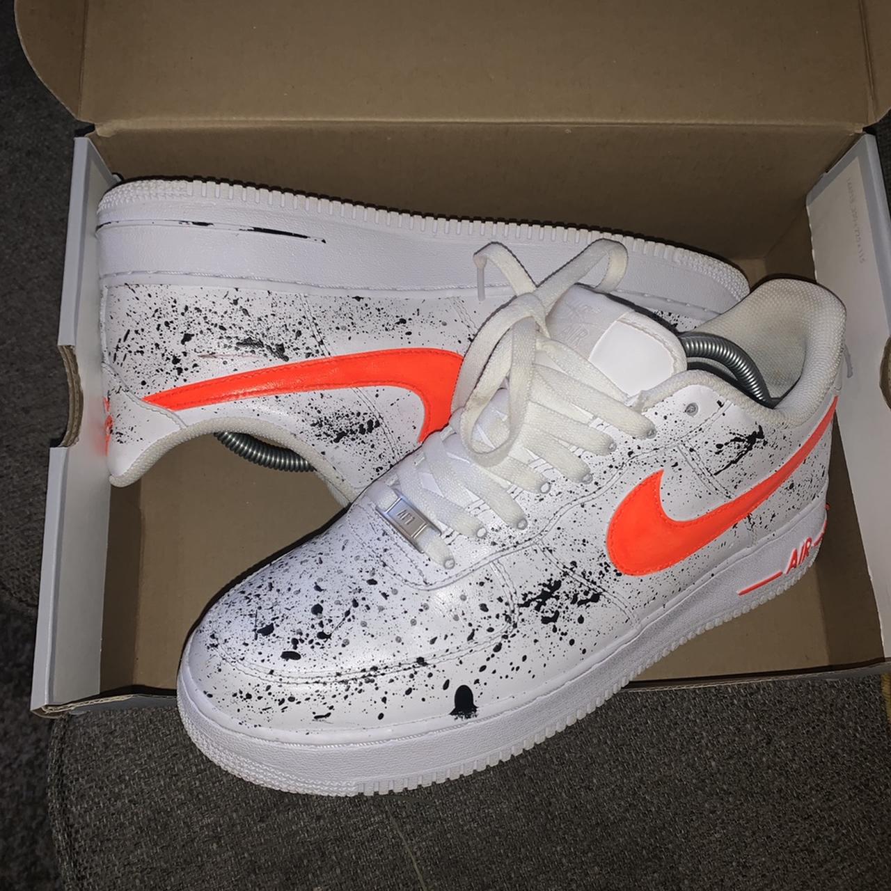 Nike Air Force 1 orange tick with reflective laces. - Depop