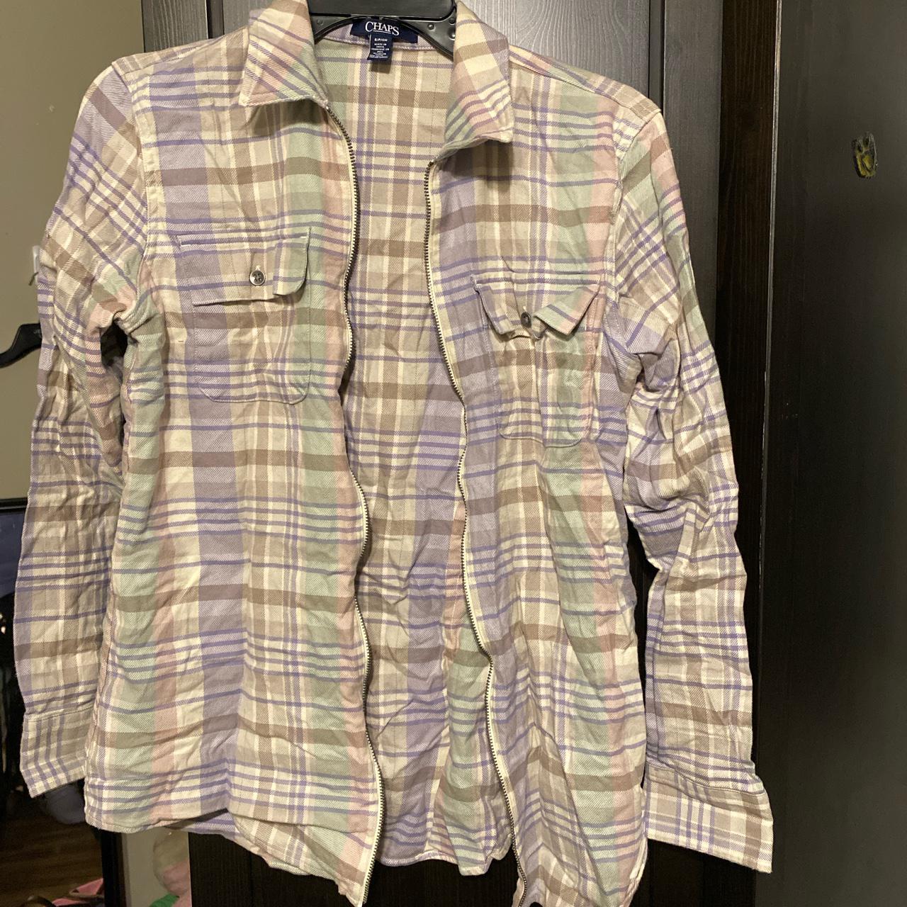 Chaps light purple plaid zip up flannel shirt 100... Depop