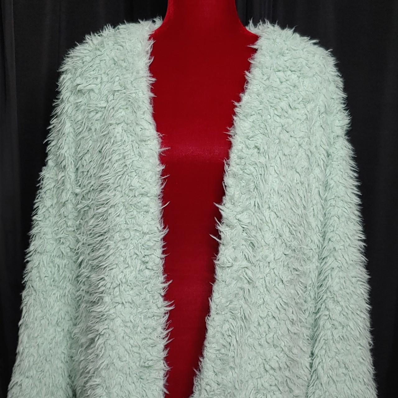 Mint Green Fuzzy Faux Furry Sweater Jacket Long... - Depop