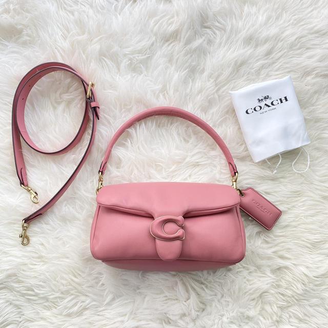 Coach Key Pouch Gold/True Pink Refined pebble - Depop