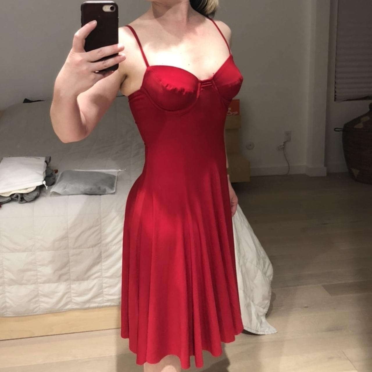 Norma Kamali red underwire strappy dress. Size... Depop