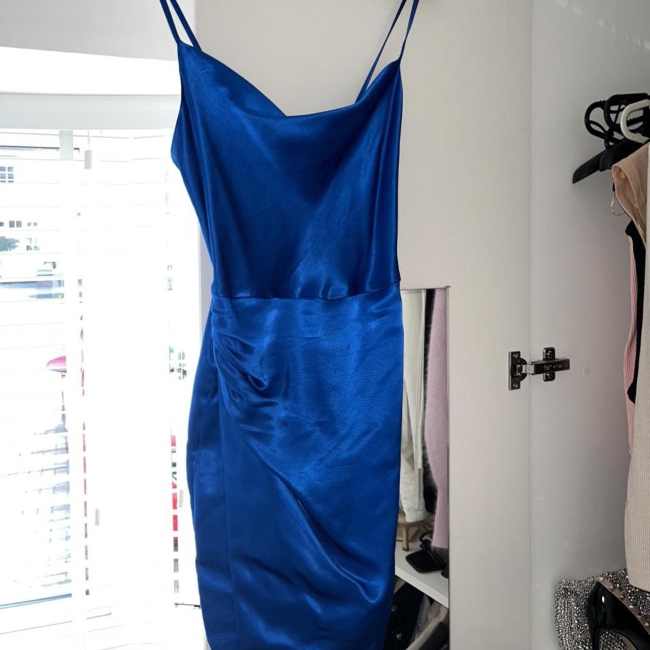 Zara royal blue satin dress. Only wore to try on. - Depop