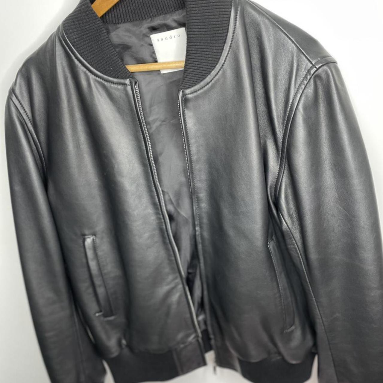 sandro men’s leather jacket worn once but taken of... - Depop