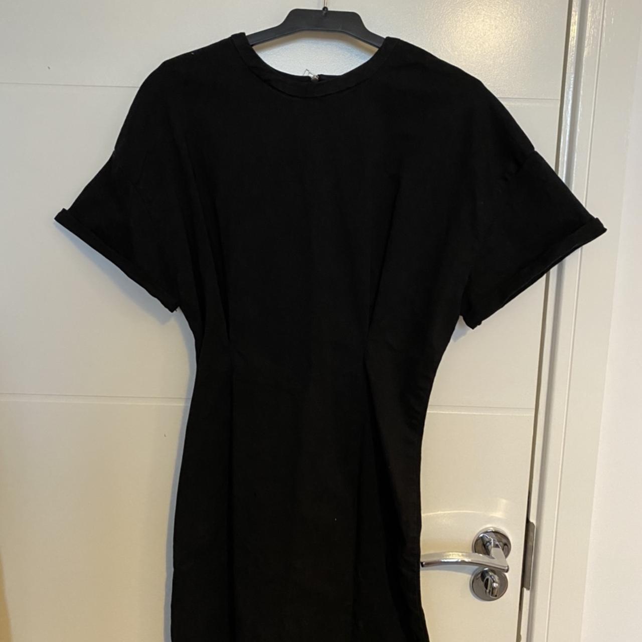 Zara Basic Black Denim Dress. Cuffed short sleeves,... Depop