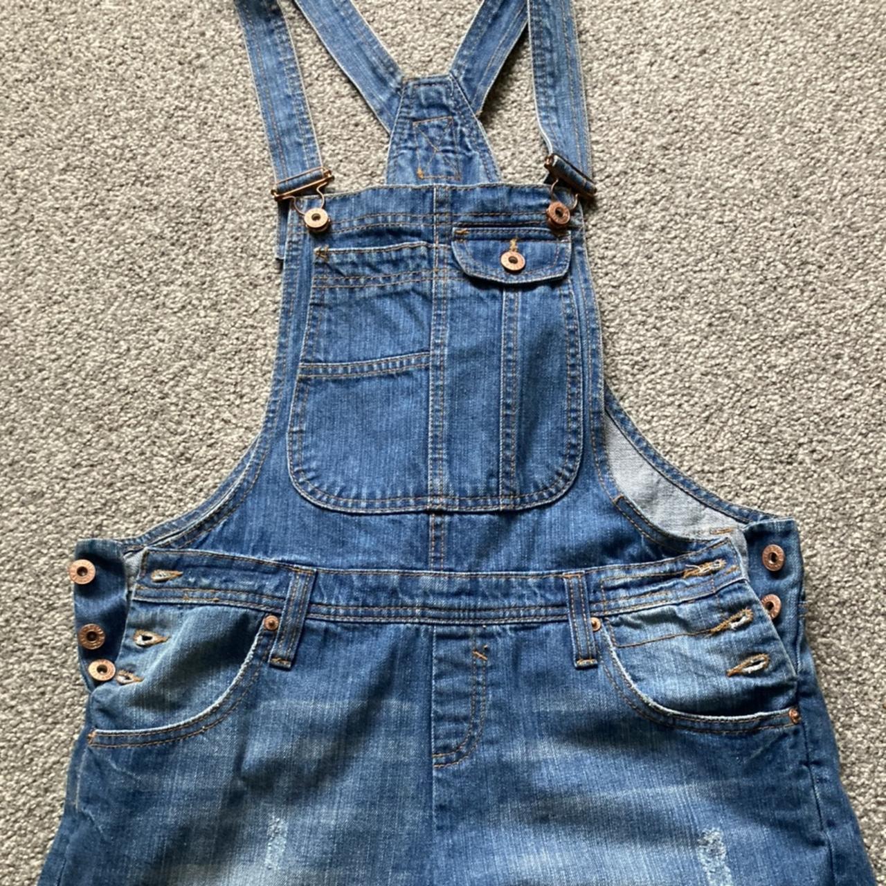 Women’s river island adjustable blue denim dungaree... - Depop