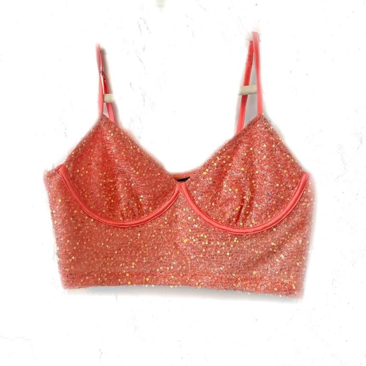 Pink Sequin Corset Crop Top croptop pinksequin... Depop