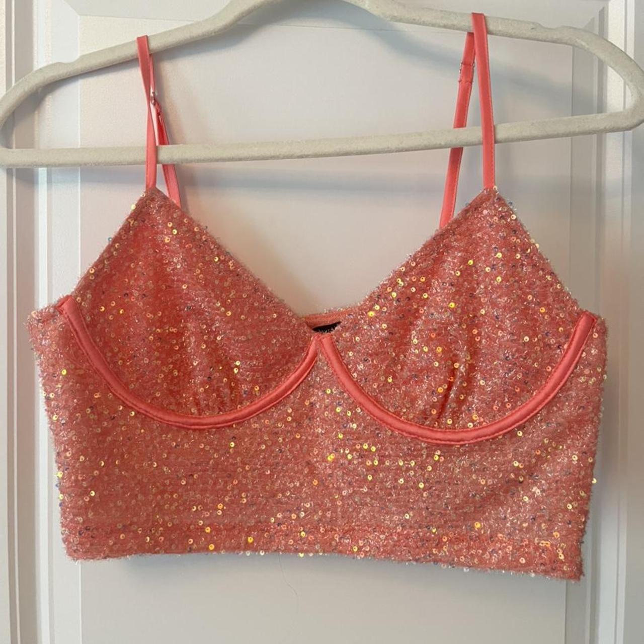 Pink Sequin Corset Crop Top croptop pinksequin... Depop