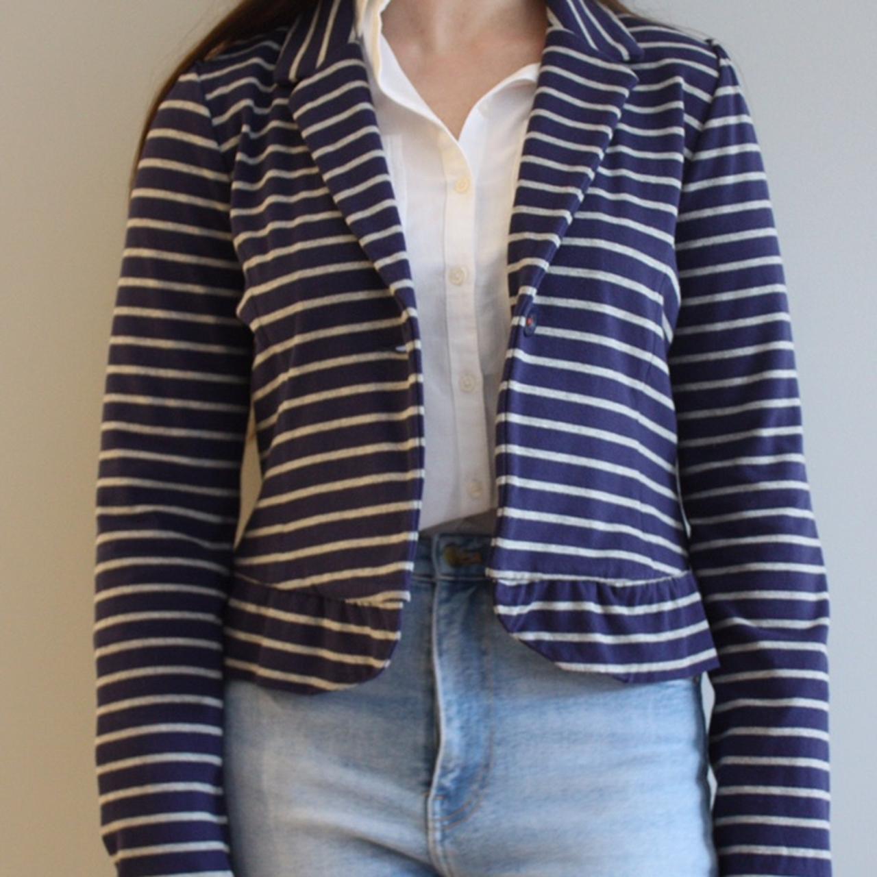 Women's Blue and White Jacket Depop