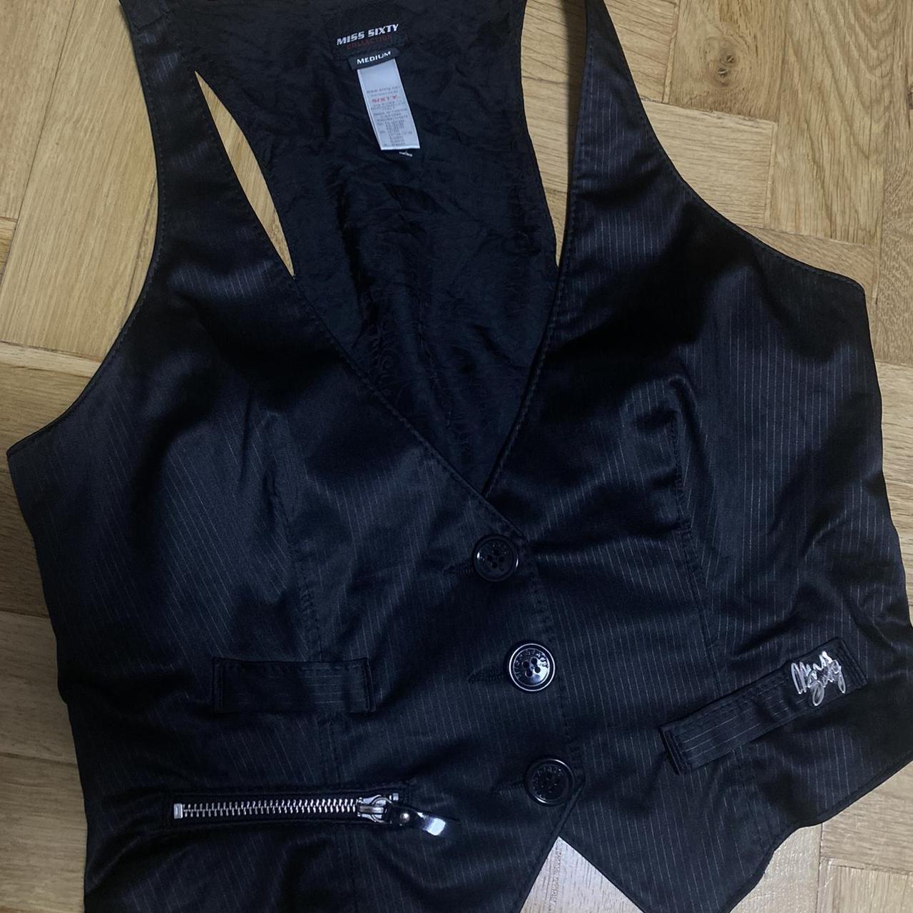 Miss sixty black vest top with silver details super... Depop