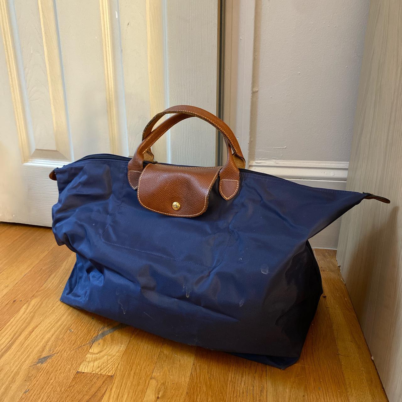 Longchamp Women's Navy and Brown Bag | Depop